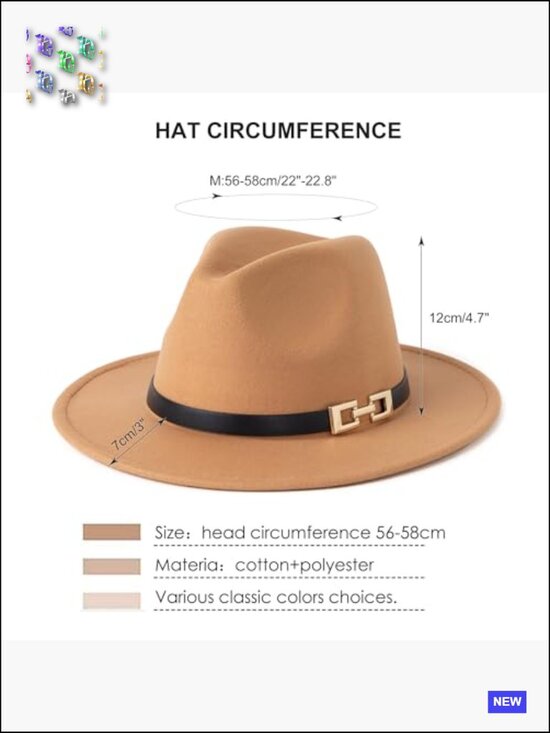 Wide Brim Fedora Hat with Belt Buckle Classic Lightweight  display picture 1